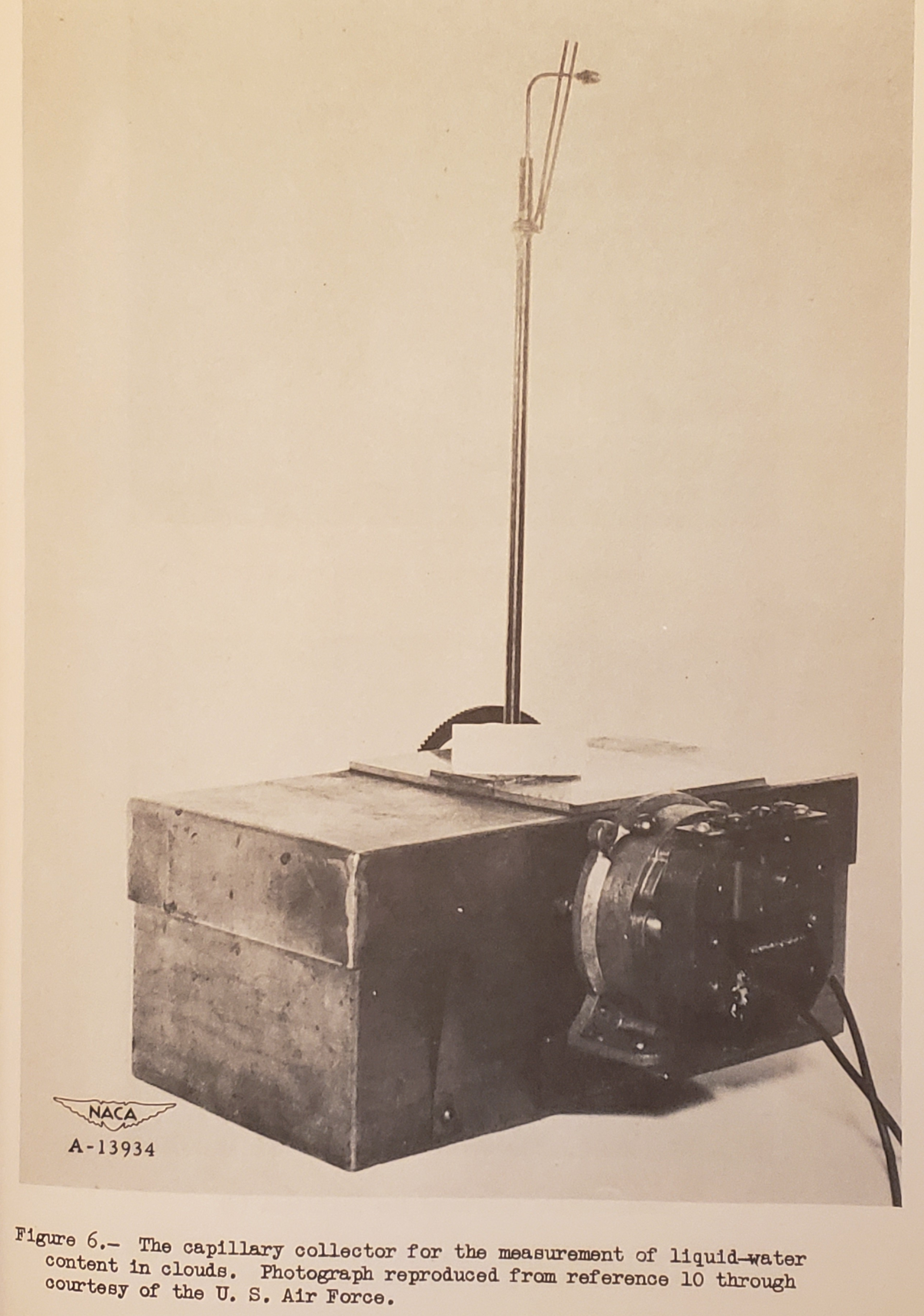 Figure 6. The capillary collector for the measurement of liquid-water content in clouds. Photograph reproduced from reference 10 through courtesy of the U. S. Air Force.